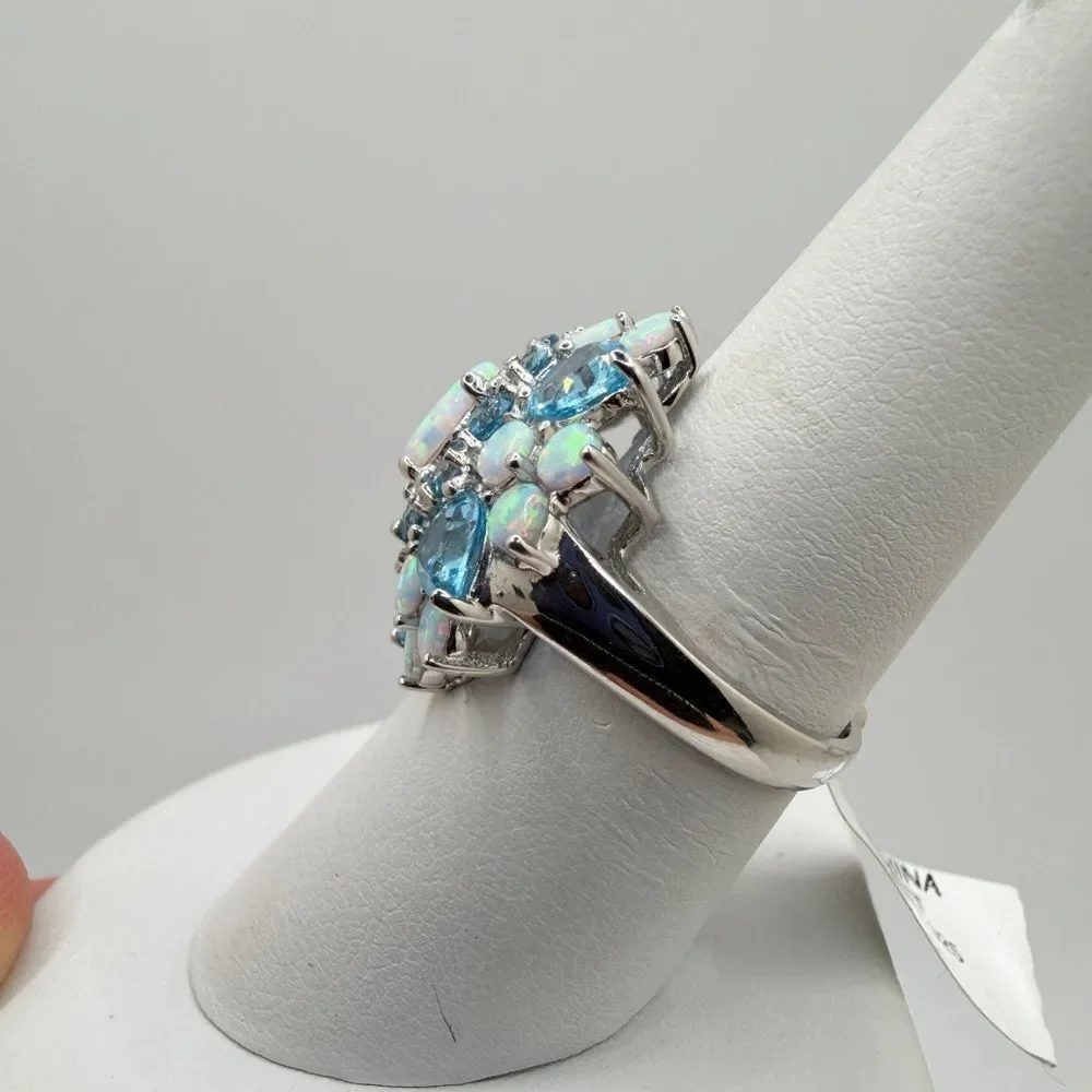 NWT Lab created‎ Opal, genuine blue topaz STATEMENT ring in sterling silver!